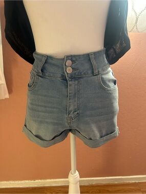 Forever 21 Light Blue High-Rise Cuffed Denim Shorts